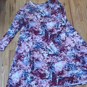 LuLaRoe Long Sleeve A-Line Dress in Maroon, Pink & Blue Marble